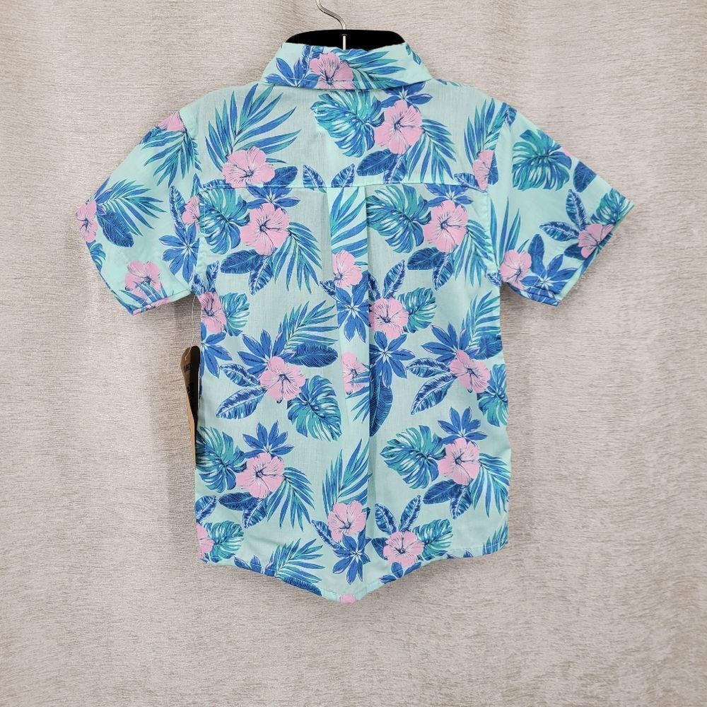 Alex & Jack Tropical Floral Kids Shirt  Blue and Pink - Picture 5 of 8